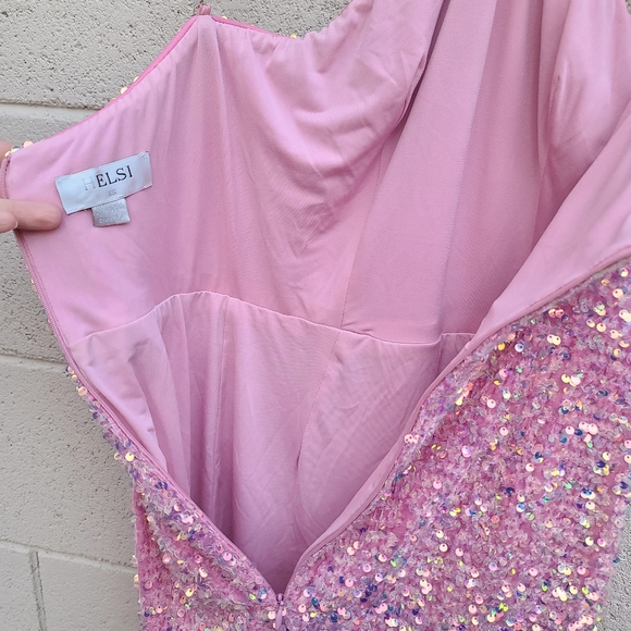 Helsi | Abby Iridescent Sequin Halter Minidress in Pink Rose Size XS - Picture 11 of 14